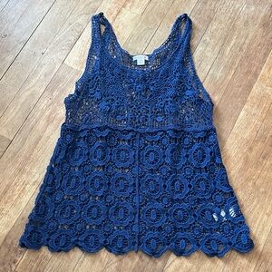 Xhilaration Navy Blue Crochet Tank Top - M